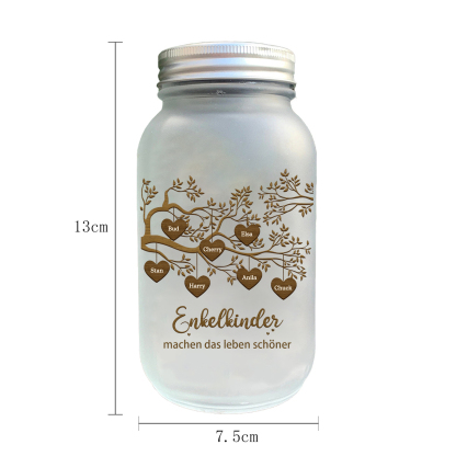 Personalisierte 7 Namen & 2 Texte Glasflasche-Enkelkinder machen das Leben schöner-Weihnachten Licht mit Lebensbaum für Großeltern Familie