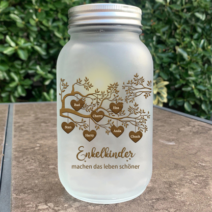 Personalisierte 7 Namen & 2 Texte Glasflasche-Enkelkinder machen das Leben schöner-Weihnachten Licht mit Lebensbaum für Großeltern Familie