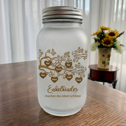 Personalisierte 7 Namen & 2 Texte Glasflasche-Enkelkinder machen das Leben schöner-Weihnachten Licht mit Lebensbaum für Großeltern Familie