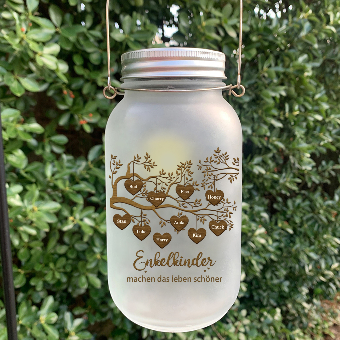 Personalisierte 10 Namen & 2 Texte Glasflasche-Enkelkinder machen das Leben schöner-Weihnachten Licht mit Lebensbaum für Großeltern Familie