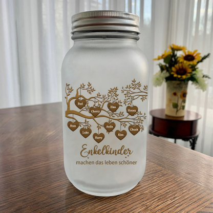 Personalisierte 10 Namen & 2 Texte Glasflasche-Enkelkinder machen das Leben schöner-Weihnachten Licht mit Lebensbaum für Großeltern Familie