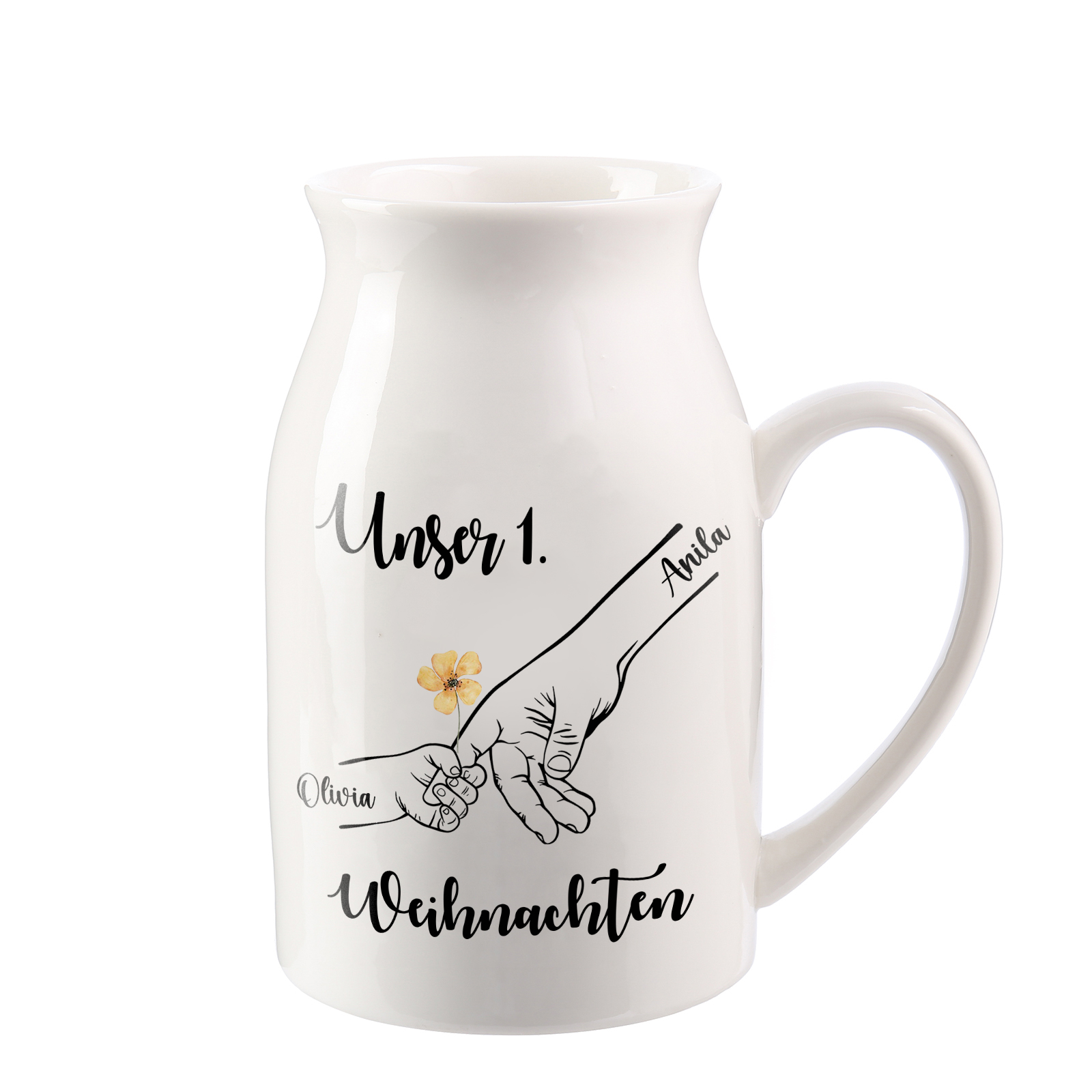 Personalisierte 2 Namen Hand in Hand Blumenvase -Unser 1. Weihnachten- Perfektes Weihnachtsgeschenk