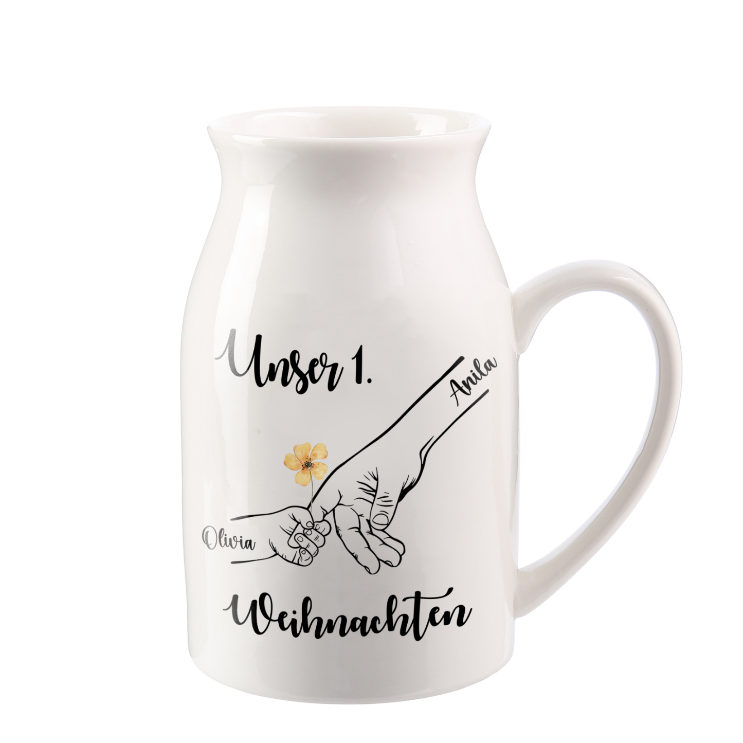 Personalisierte 2 Namen Hand in Hand Blumenvase -Unser 1. Weihnachten- Perfektes Weihnachtsgeschenk