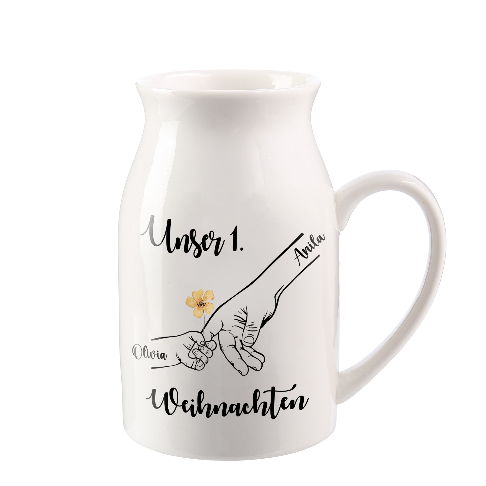 Personalisierte 2 Namen Hand in Hand Blumenvase -Unser 1. Weihnachten- Perfektes Weihnachtsgeschenk