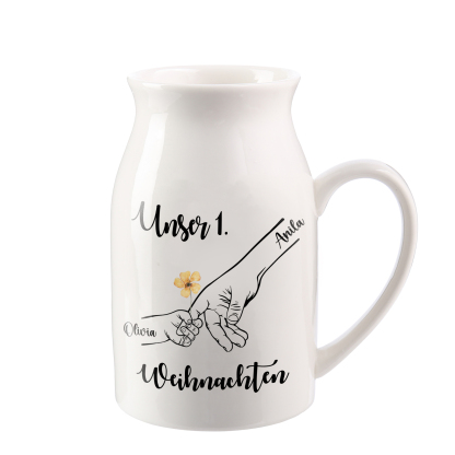 Personalisierte 2 Namen Hand in Hand Blumenvase -Unser 1. Weihnachten- Perfektes Weihnachtsgeschenk