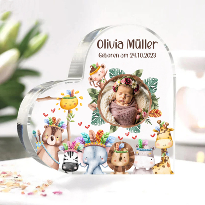 Personalisierter 1 Name & Foto & Text Herz Acryl-Deko Neugeborene Schreibtischdekoration – Ein besonderes Andenken für Baby