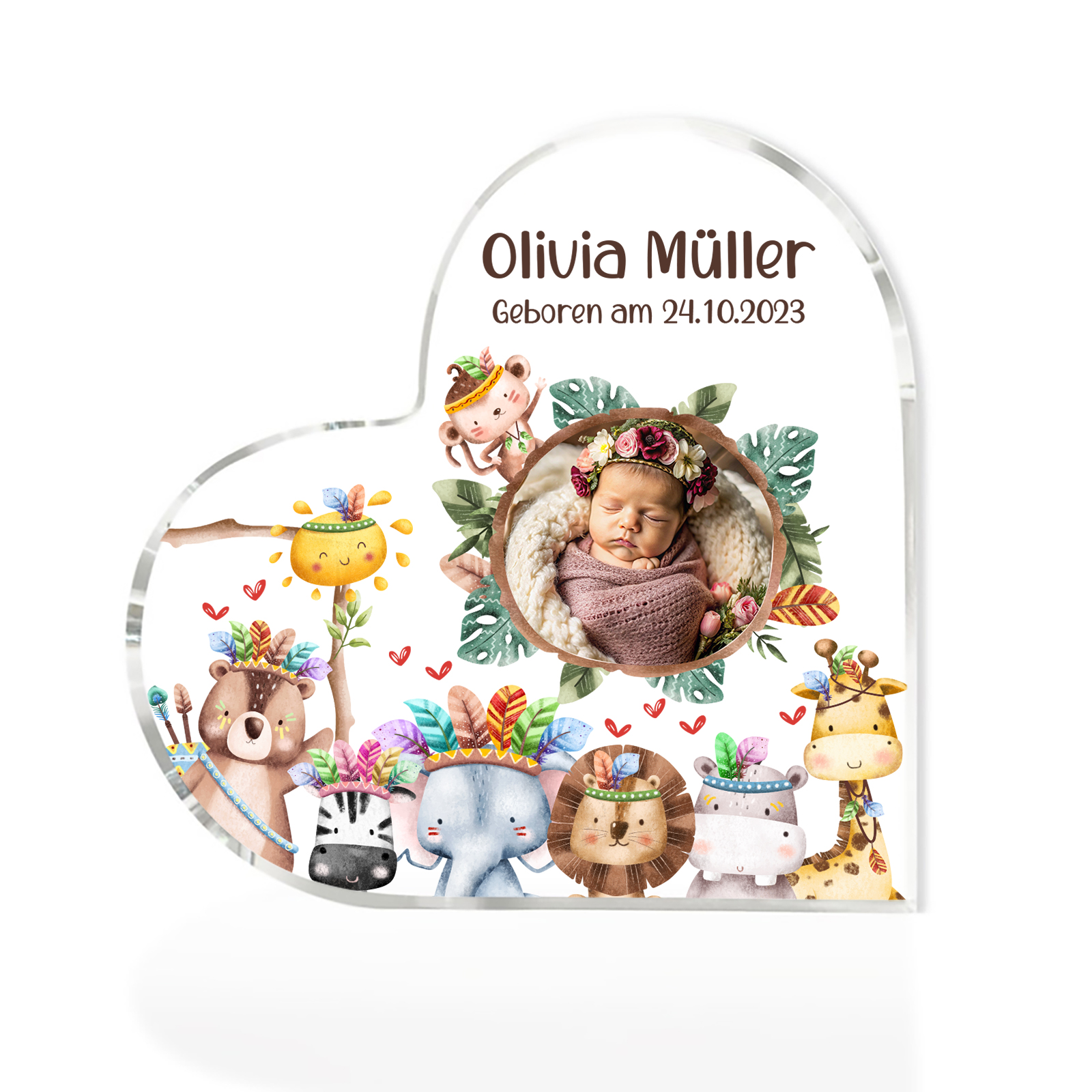 Personalisierter 1 Name & Foto & Text Herz Acryl-Deko Neugeborene Schreibtischdekoration – Ein besonderes Andenken für Baby