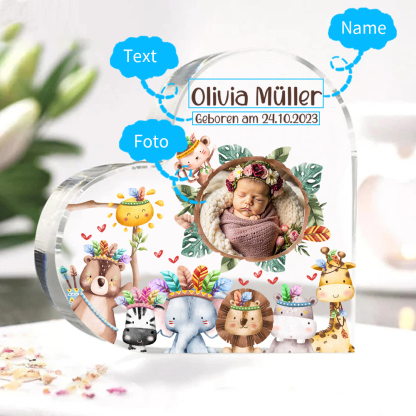 Personalisierter 1 Name & Foto & Text Herz Acryl-Deko Neugeborene Schreibtischdekoration – Ein besonderes Andenken für Baby
