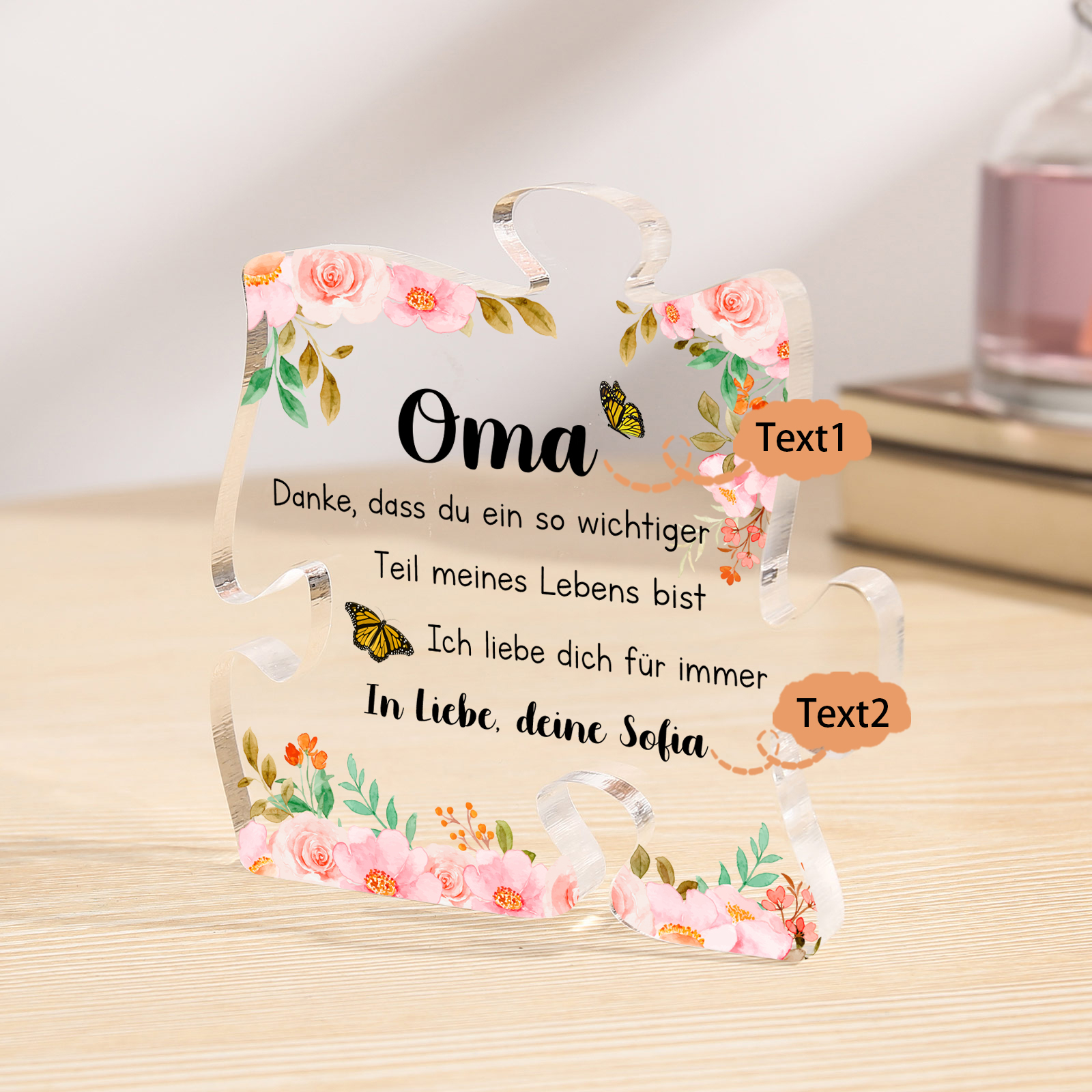 Personalisierte 2 Texte Acryl-Puzzle-Deko für Oma Großeltern