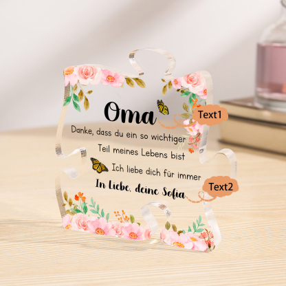 Personalisierte 2 Texte Acryl-Puzzle-Deko für Oma Großeltern
