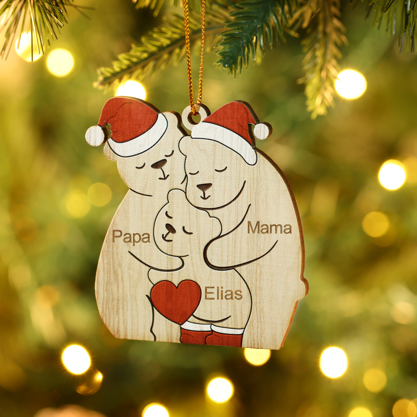Holz Personalisierte 3-7 Namen Bärenfamilie Weihnachtsornament mit 3-7 Familienmitgliedern