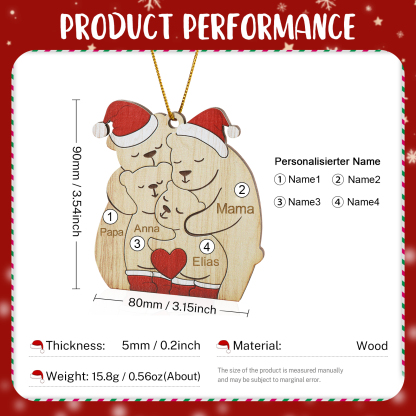 Holz Personalisierte 3-7 Namen Bärenfamilie Weihnachtsornament mit 3-7 Familienmitgliedern