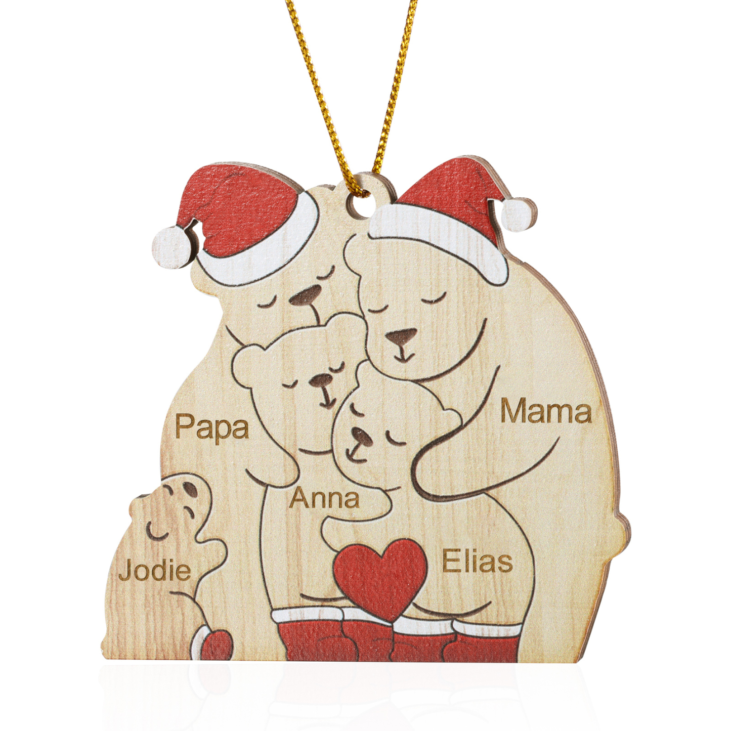 Holz Personalisierte 3-7 Namen Bärenfamilie Weihnachtsornament mit 3-7 Familienmitgliedern
