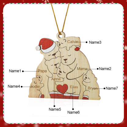 Holz Personalisierte 3-7 Namen Bärenfamilie Weihnachtsornament mit 3-7 Familienmitgliedern
