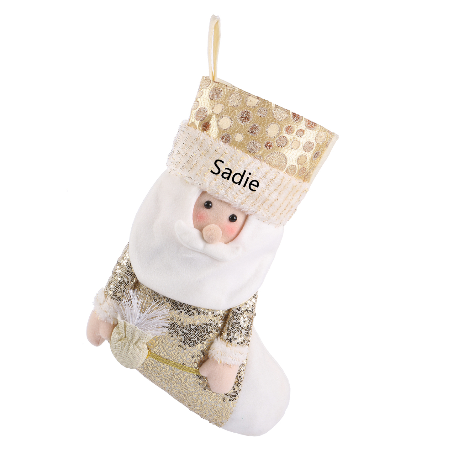 Weihnachtssocke-Personalisierter 1 Name Champagner-Farbe Polyester Kinder Süßigkeiten Weihnachtsstrumpf