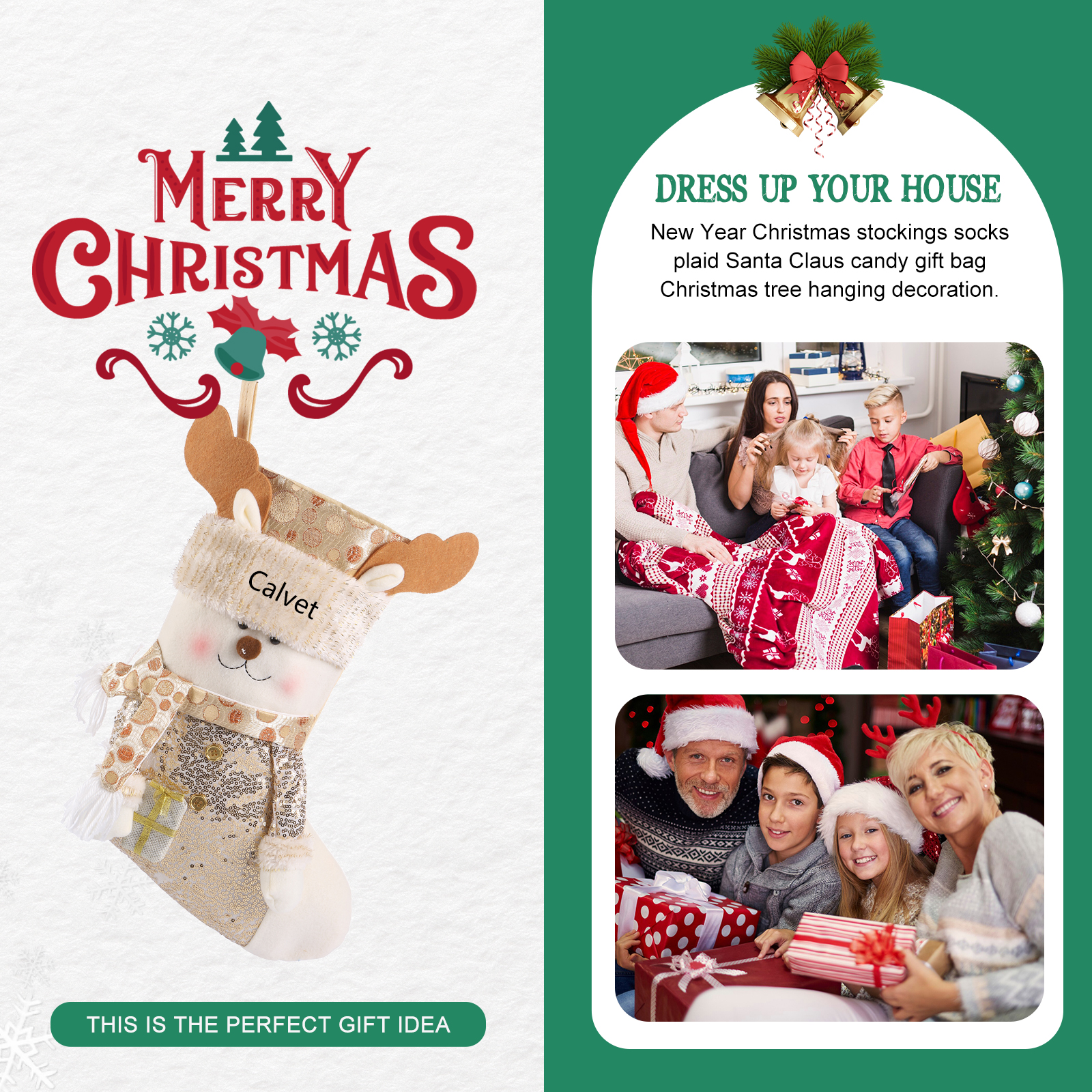 Weihnachtssocke-Personalisierter 1 Name Champagner-Farbe Polyester Kinder Süßigkeiten Weihnachtsstrumpf