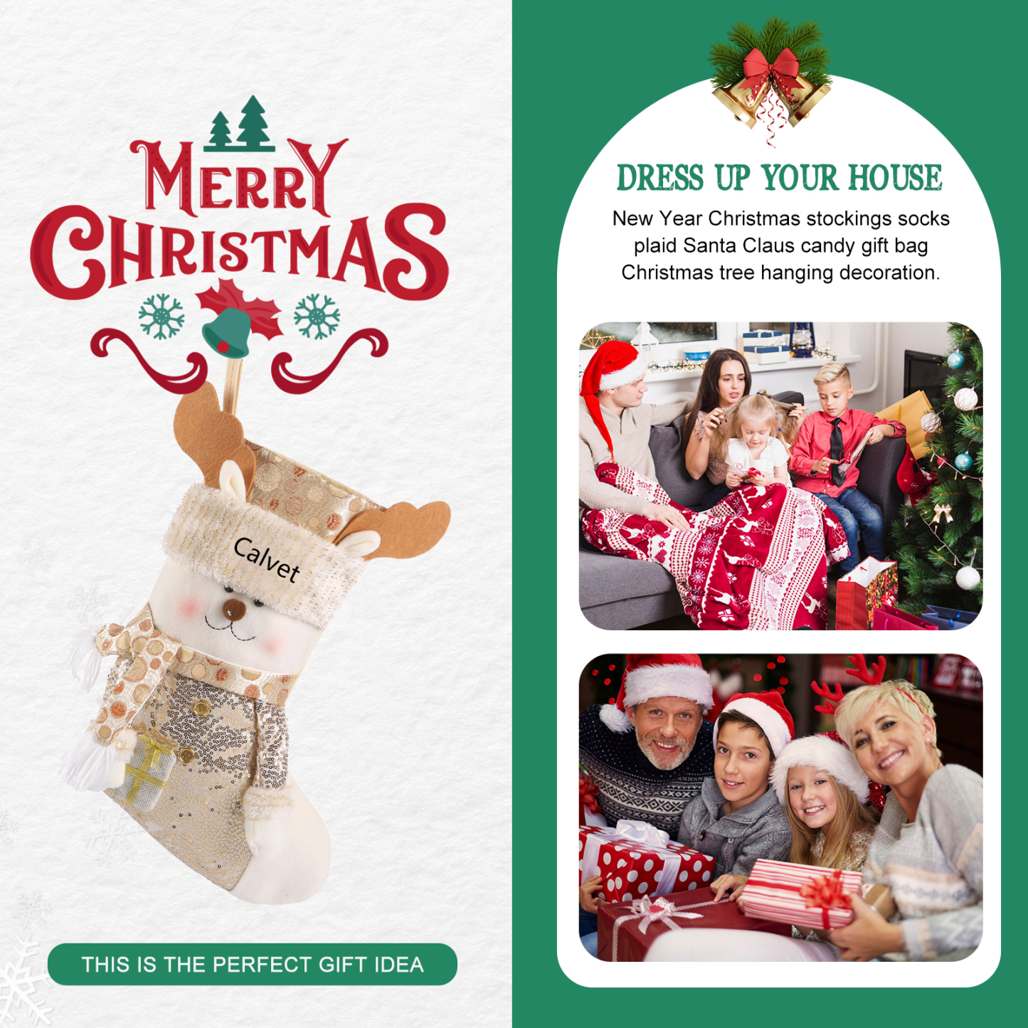 Weihnachtssocke-Personalisierter 1 Name Champagner-Farbe Polyester Kinder Süßigkeiten Weihnachtsstrumpf