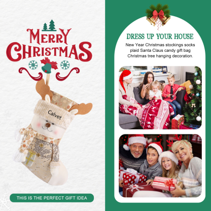 Weihnachtssocke-Personalisierter 1 Name Champagner-Farbe Polyester Kinder Süßigkeiten Weihnachtsstrumpf