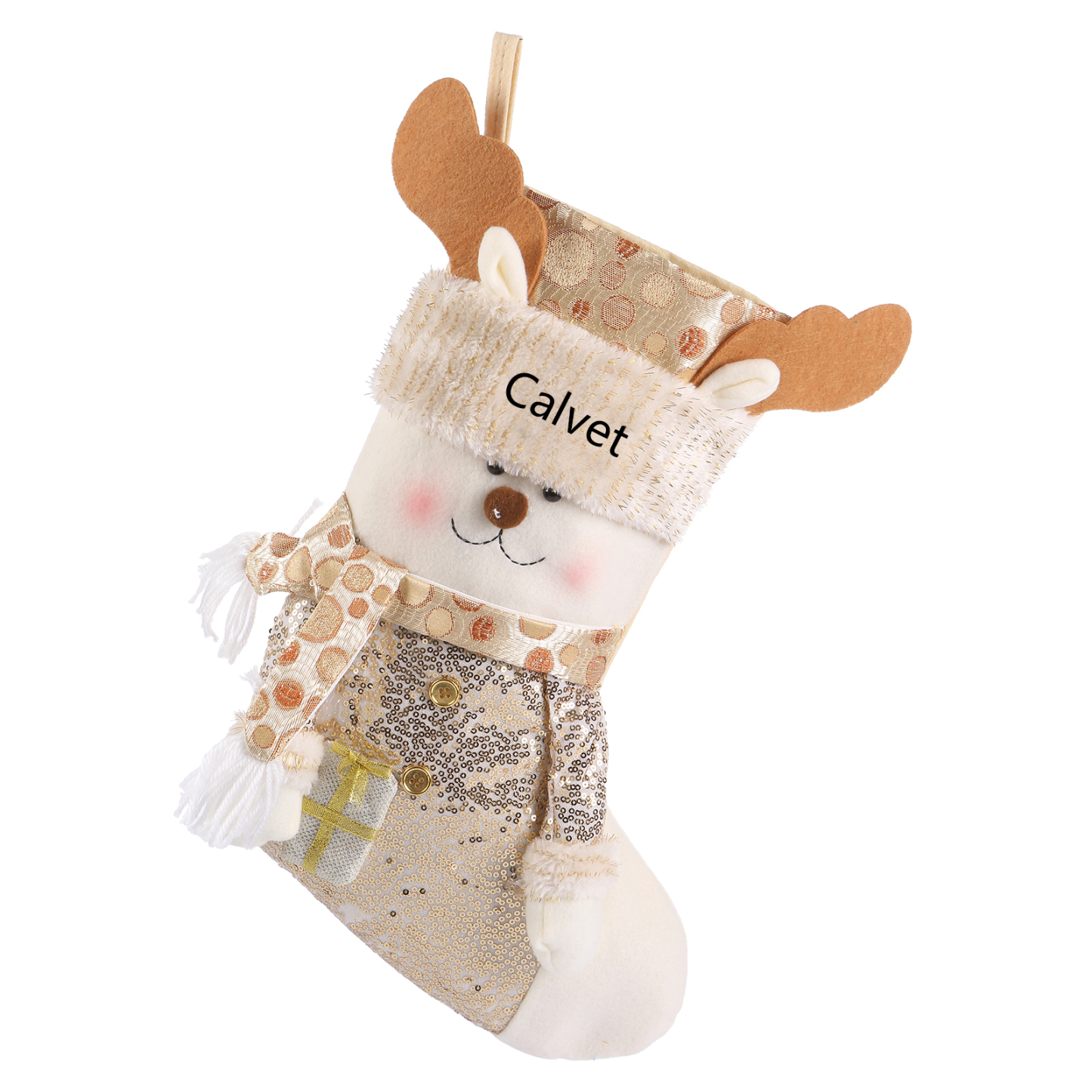 Weihnachtssocke-Personalisierter 1 Name Champagner-Farbe Polyester Kinder Süßigkeiten Weihnachtsstrumpf