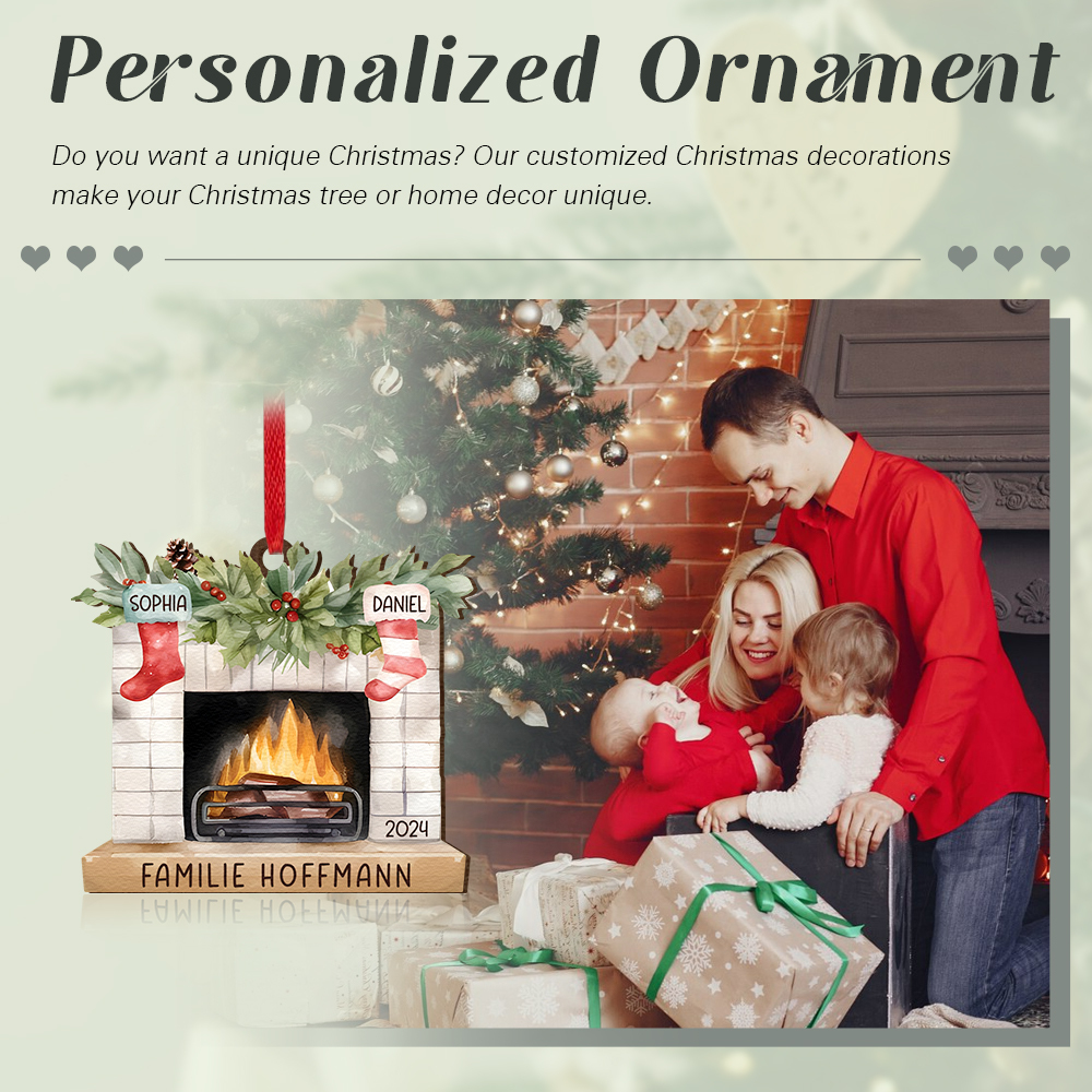 Personalisierte 2 Namen & Text & Jahr Kamin Weihnachtsornament – Individueller Familienanhänger
