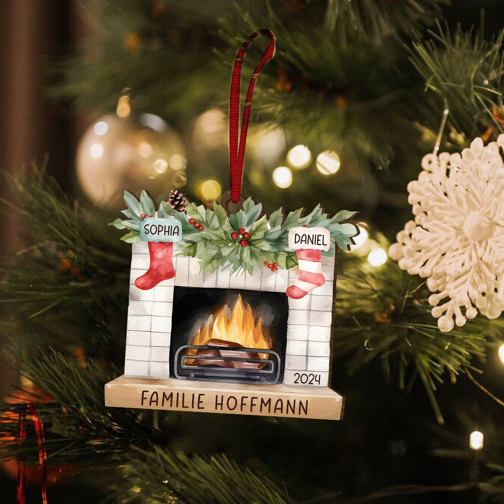Personalisierte 2 Namen & Text & Jahr Kamin Weihnachtsornament – Individueller Familienanhänger
