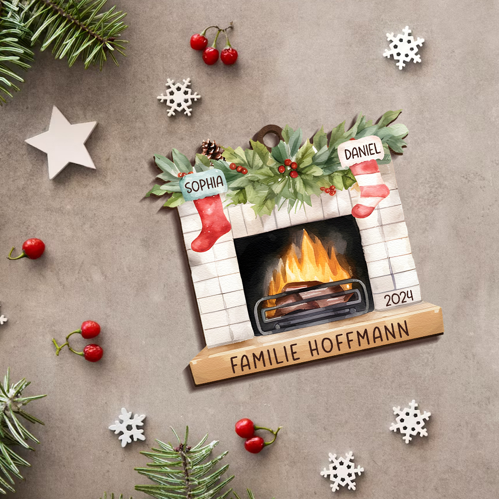 Personalisierte 2 Namen & Text & Jahr Kamin Weihnachtsornament – Individueller Familienanhänger