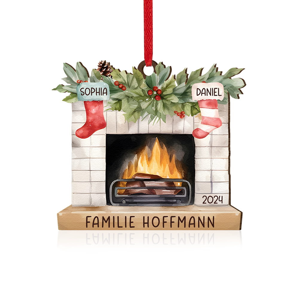Personalisierte 2 Namen & Text & Jahr Kamin Weihnachtsornament – Individueller Familienanhänger