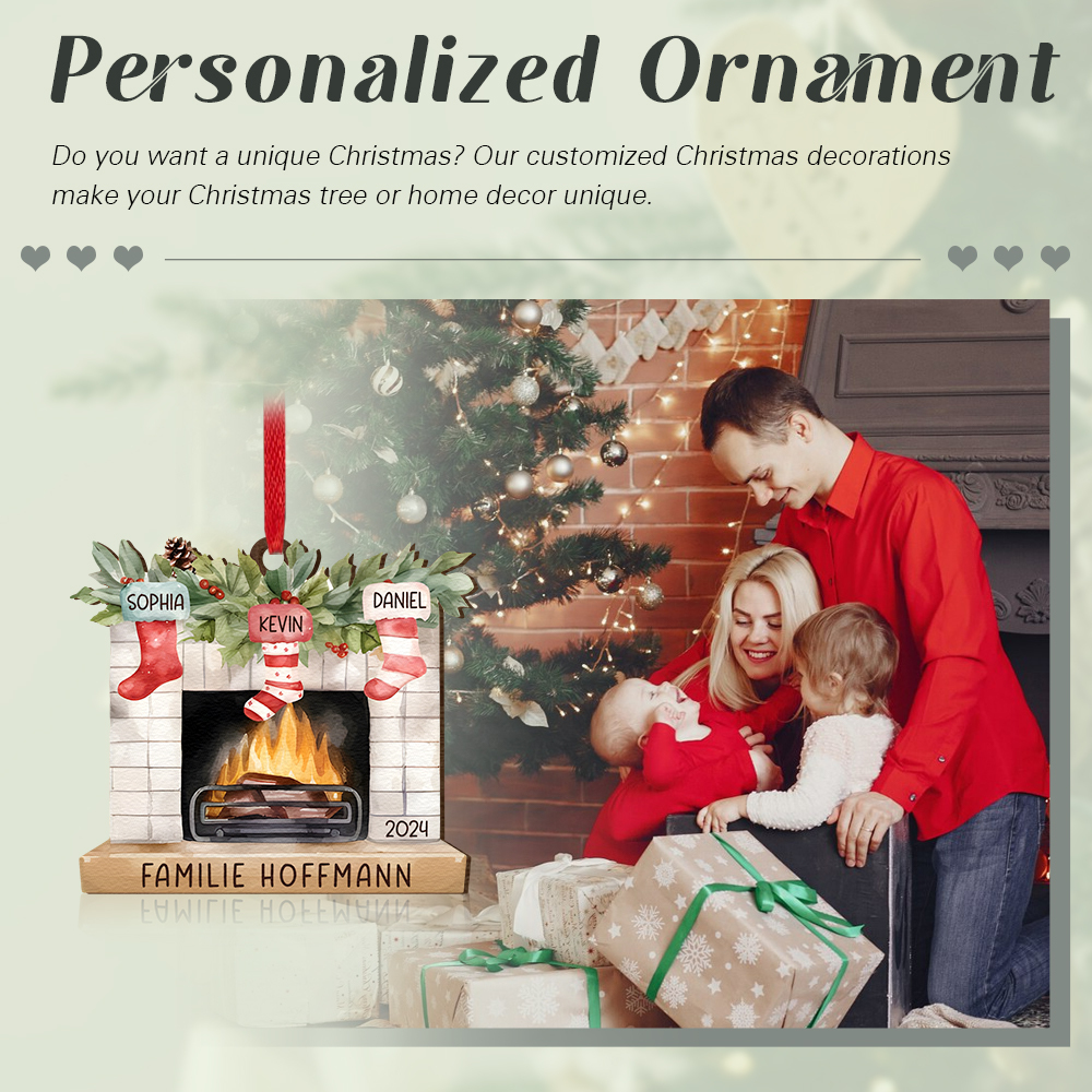 Personalisierte 3 Namen & Text & Jahr Kamin Weihnachtsornament – Individueller Familienanhänger