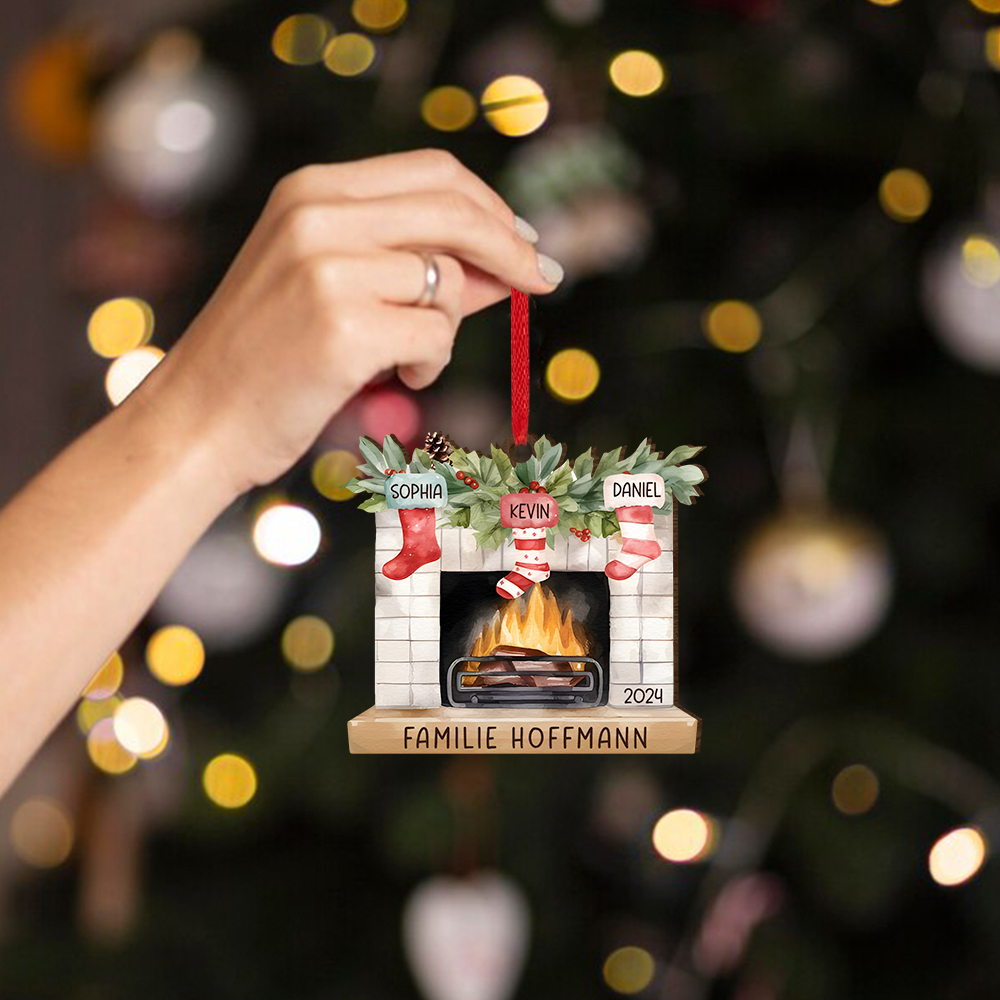 Personalisierte 3 Namen & Text & Jahr Kamin Weihnachtsornament – Individueller Familienanhänger