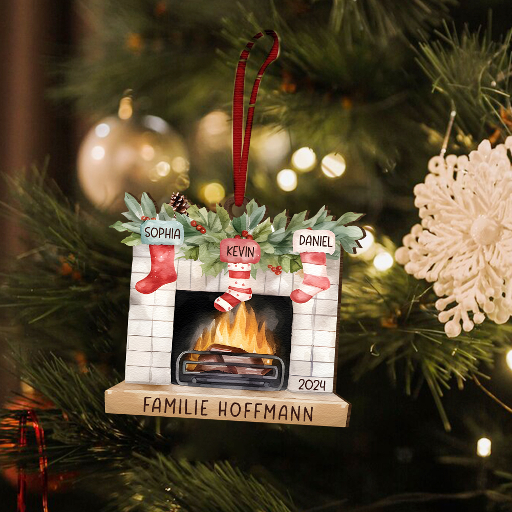 Personalisierte 3 Namen & Text & Jahr Kamin Weihnachtsornament – Individueller Familienanhänger