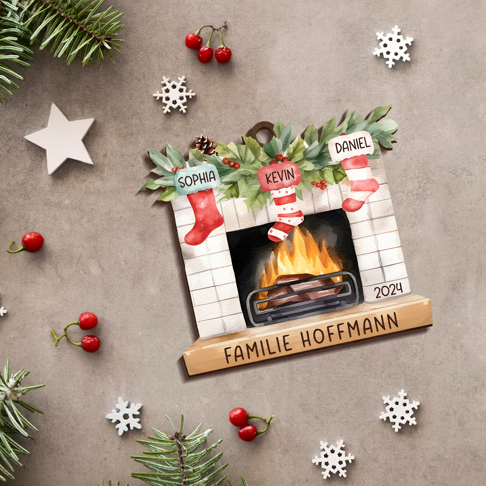 Personalisierte 3 Namen & Text & Jahr Kamin Weihnachtsornament – Individueller Familienanhänger