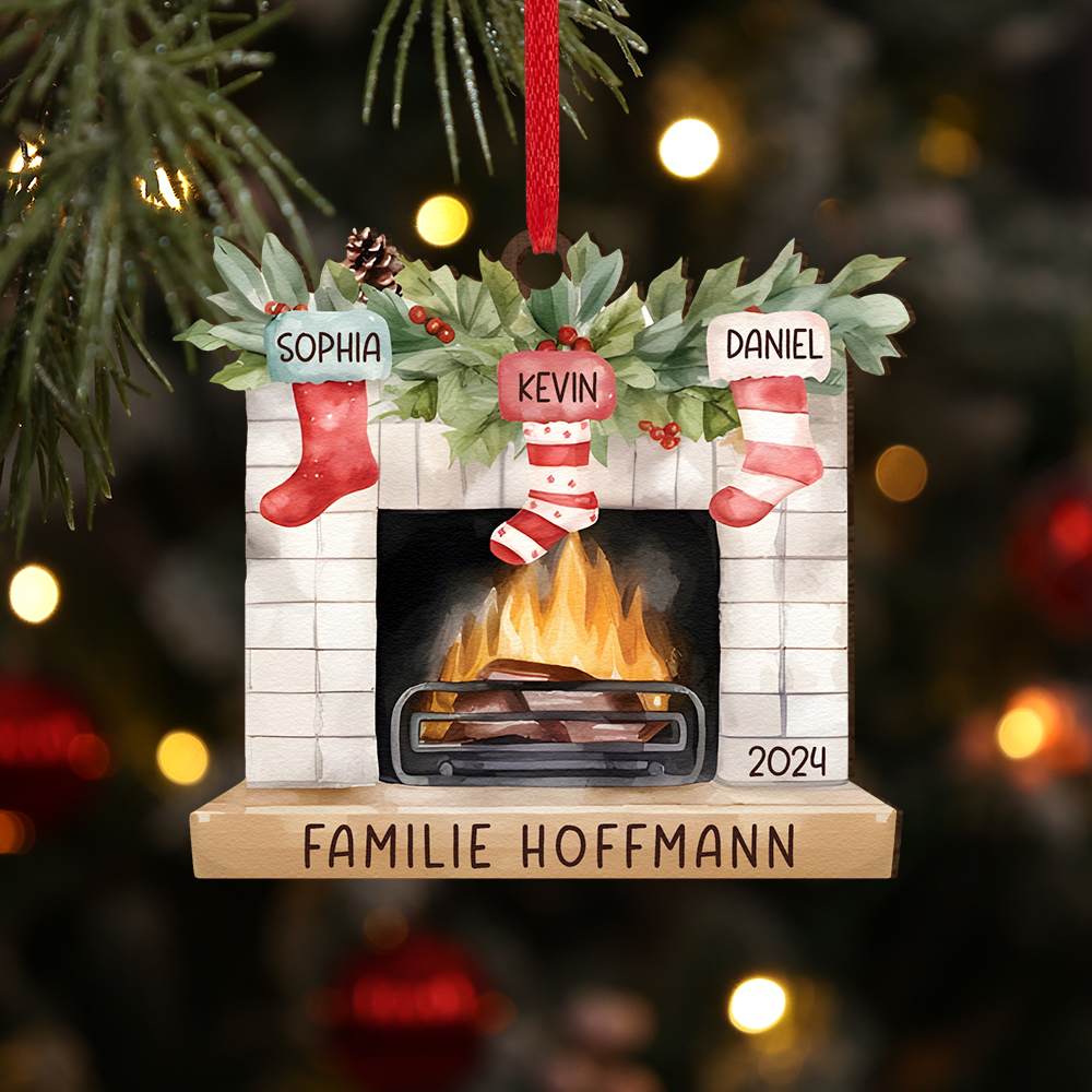 Personalisierte 3 Namen & Text & Jahr Kamin Weihnachtsornament – Individueller Familienanhänger