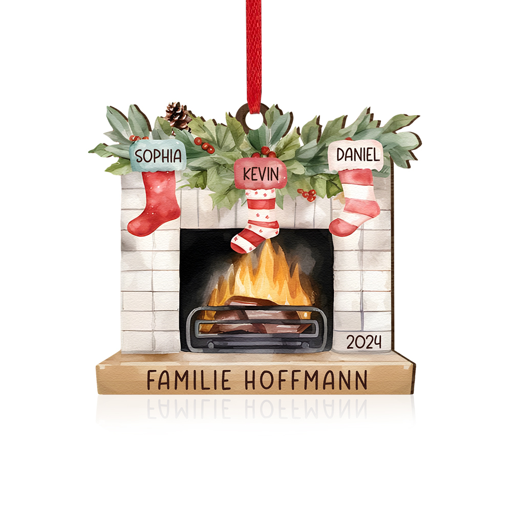 Personalisierte 3 Namen & Text & Jahr Kamin Weihnachtsornament – Individueller Familienanhänger