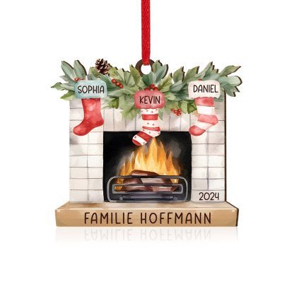 Personalisierte 3 Namen & Text & Jahr Kamin Weihnachtsornament – Individueller Familienanhänger