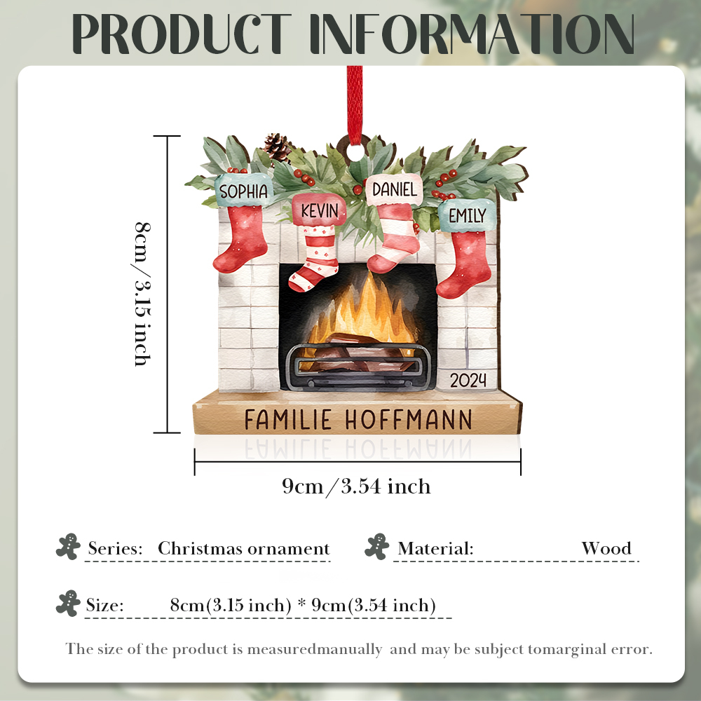 Personalisierte 4 Namen & Text & Jahr Kamin Weihnachtsornament – Individueller Familienanhänger