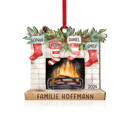 Personalisierte 4 Namen & Text & Jahr Kamin Weihnachtsornament – Individueller Familienanhänger