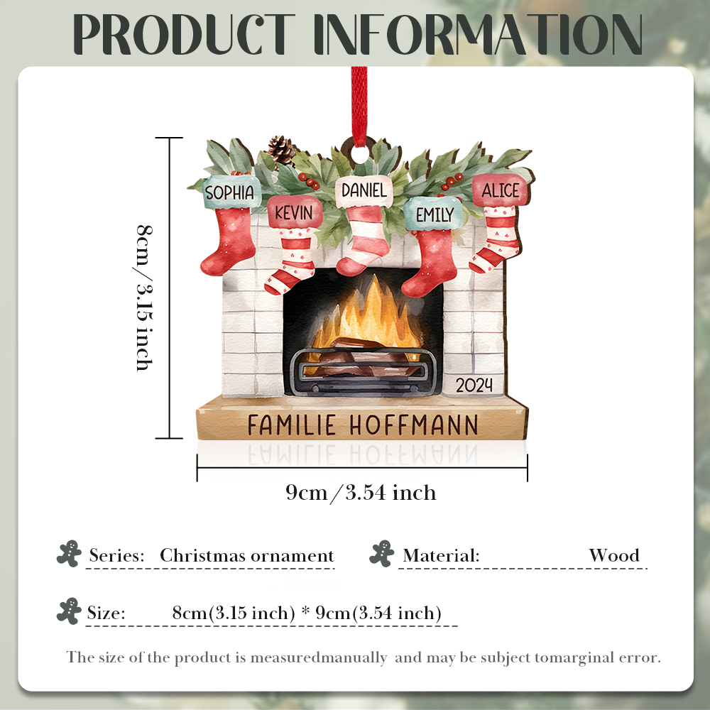 Personalisierte 5 Namen & Text & Jahr Kamin Weihnachtsornament – Individueller Familienanhänger
