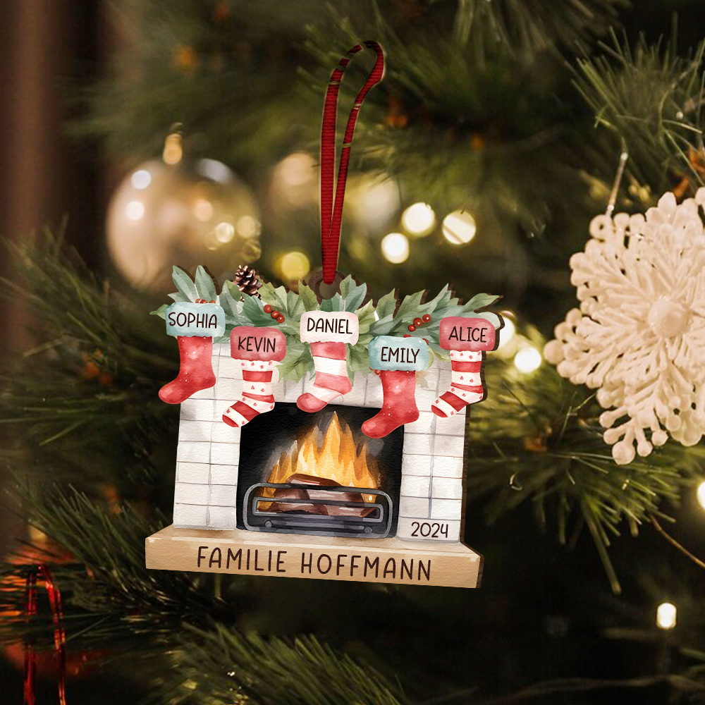 Personalisierte 5 Namen & Text & Jahr Kamin Weihnachtsornament – Individueller Familienanhänger