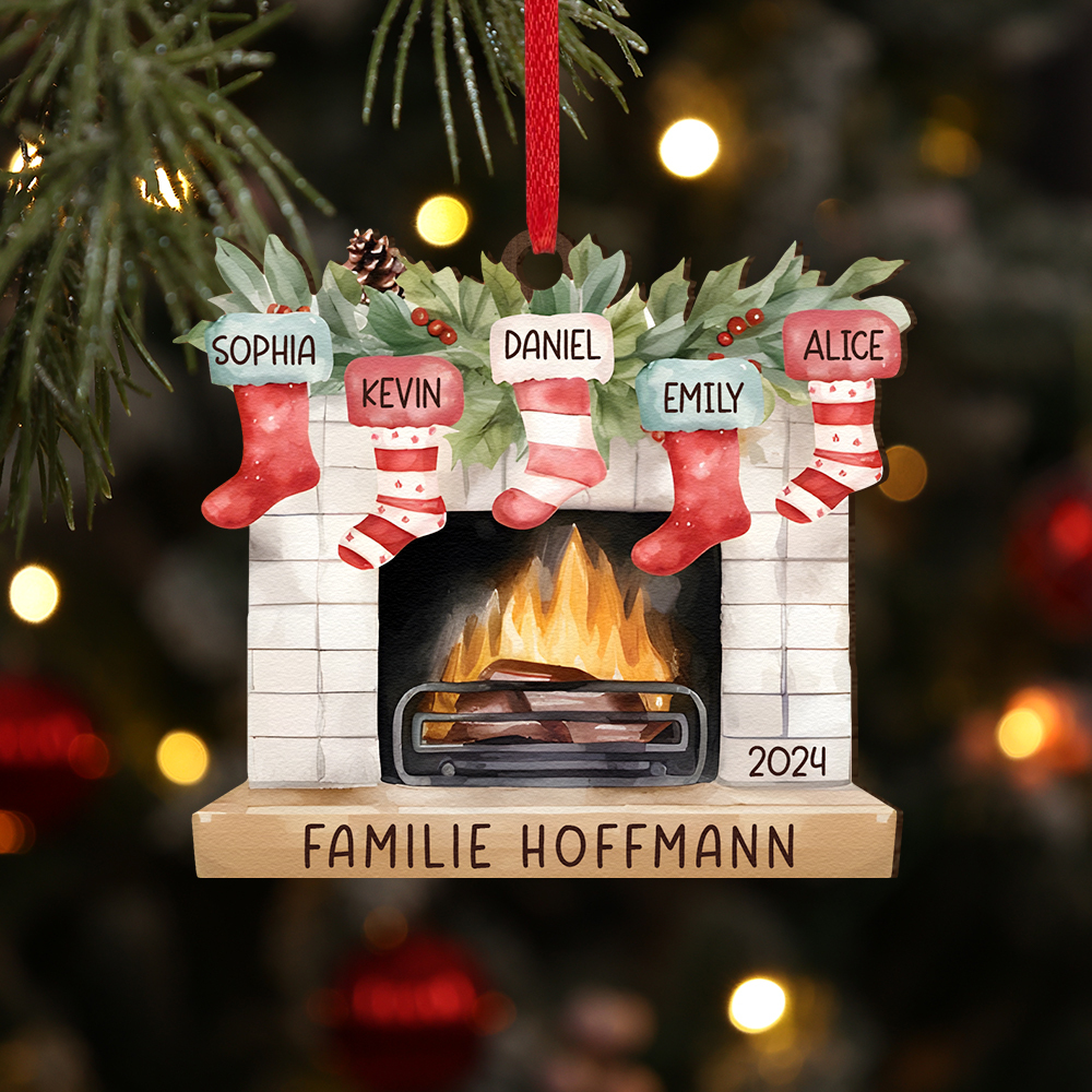 Personalisierte 5 Namen & Text & Jahr Kamin Weihnachtsornament – Individueller Familienanhänger