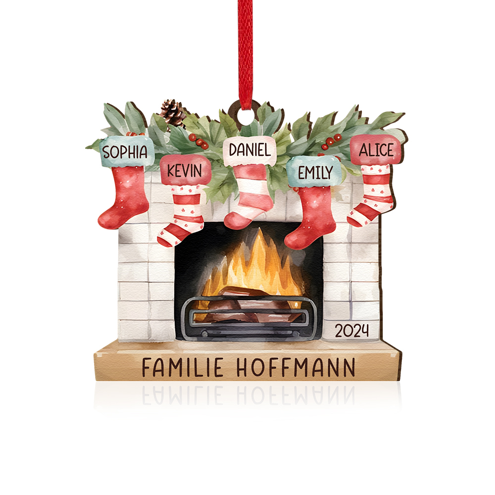 Personalisierte 5 Namen & Text & Jahr Kamin Weihnachtsornament – Individueller Familienanhänger