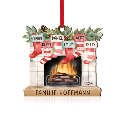 Personalisierte 6 Namen & Text & Jahr Kamin Weihnachtsornament – Individueller Familienanhänger