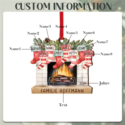 Personalisierte 8 Namen & Text & Jahr Kamin Weihnachtsornament – Individueller Familienanhänger
