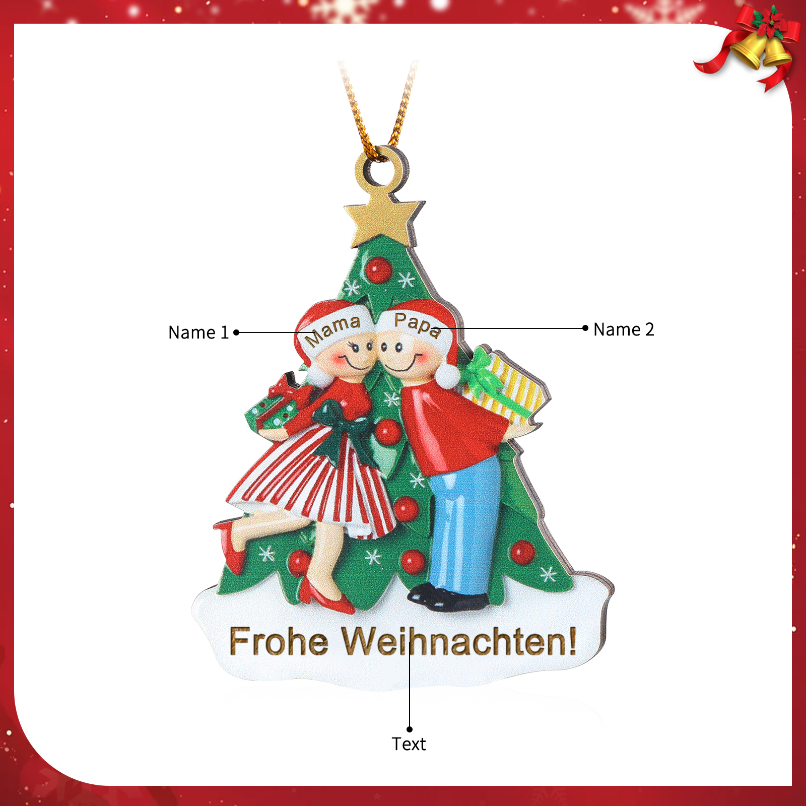 Personalisierte 2-5 Namen & Text Weihnachtsornament Weihnachtsbaum Holz-Anhänger für Familie