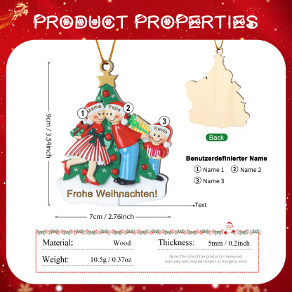 Personalisierte 2-5 Namen & Text Weihnachtsornament Weihnachtsbaum Holz-Anhänger für Familie