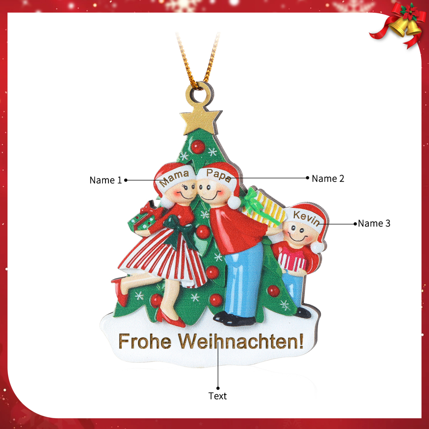 Personalisierte 2-5 Namen & Text Weihnachtsornament Weihnachtsbaum Holz-Anhänger für Familie