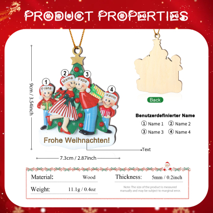 Personalisierte 2-5 Namen & Text Weihnachtsornament Weihnachtsbaum Holz-Anhänger für Familie