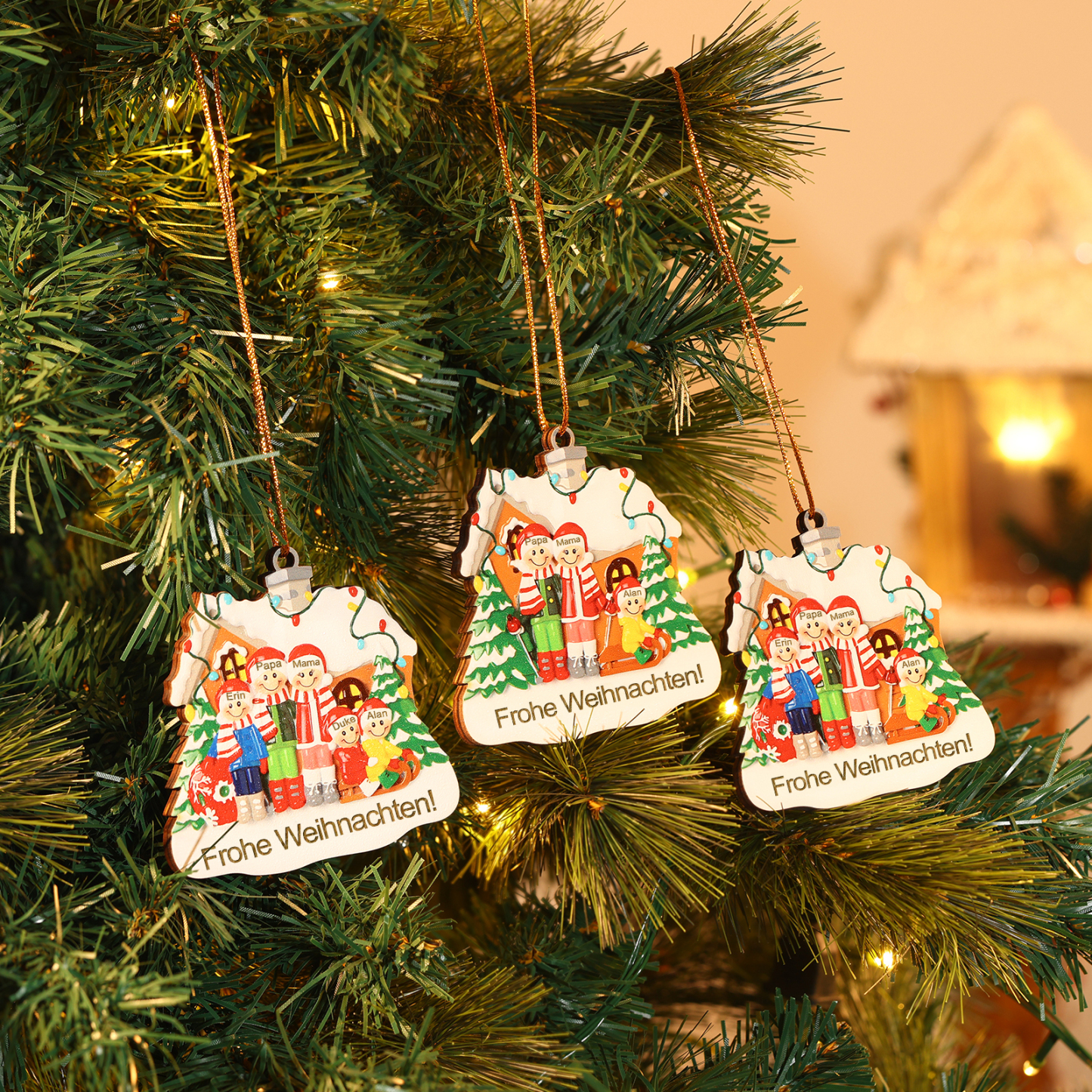 Personalisierte 3-5 Namen & Text Holz Weihnachtsornament Weihnachtsbaum Anhänger mit 3-5 Familienmitgliedern