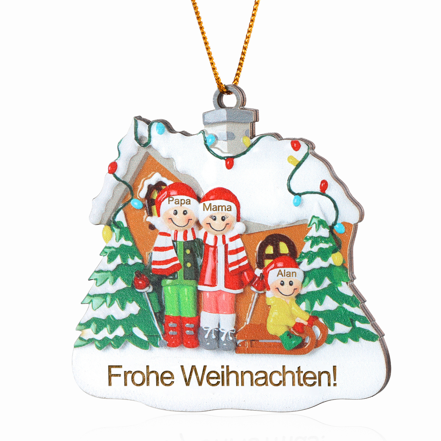 Personalisierte 3-5 Namen & Text Holz Weihnachtsornament Weihnachtsbaum Anhänger mit 3-5 Familienmitgliedern