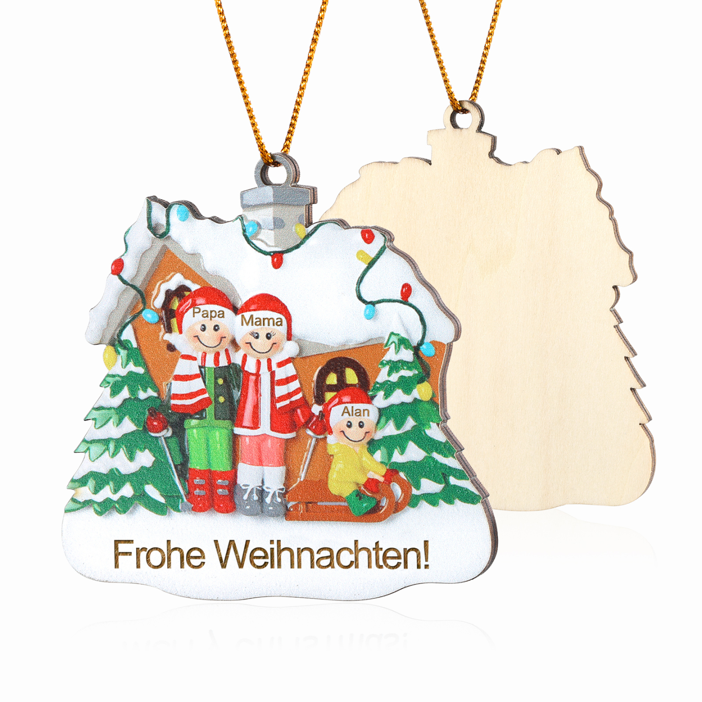 Personalisierte 3-5 Namen & Text Holz Weihnachtsornament Weihnachtsbaum Anhänger mit 3-5 Familienmitgliedern