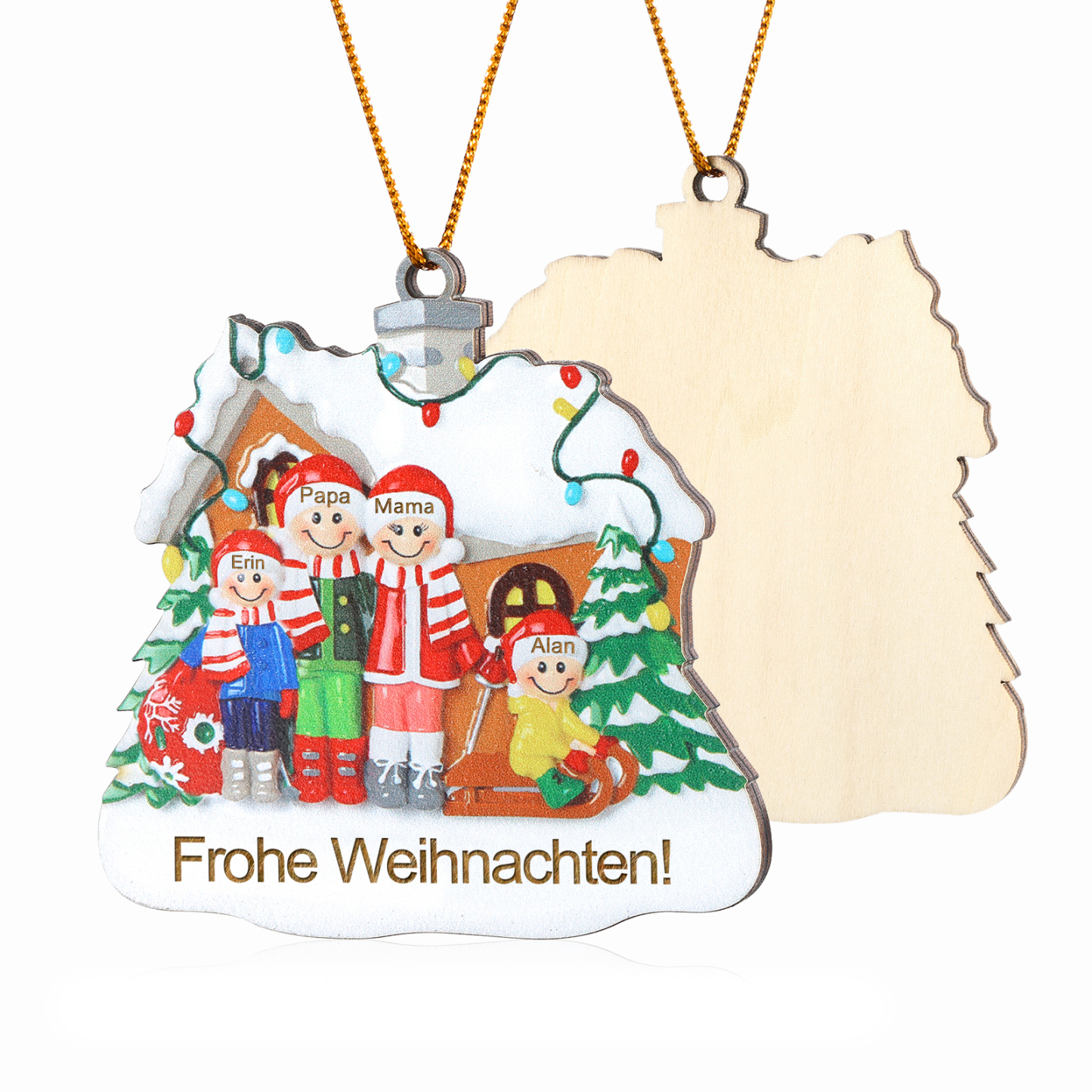 Personalisierte 3-5 Namen & Text Holz Weihnachtsornament Weihnachtsbaum Anhänger mit 3-5 Familienmitgliedern